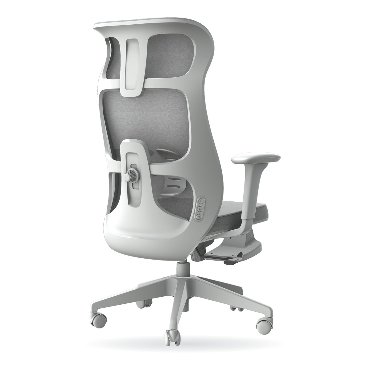 Rotai M320 office massage chair, back view with mesh backrest and headrest
