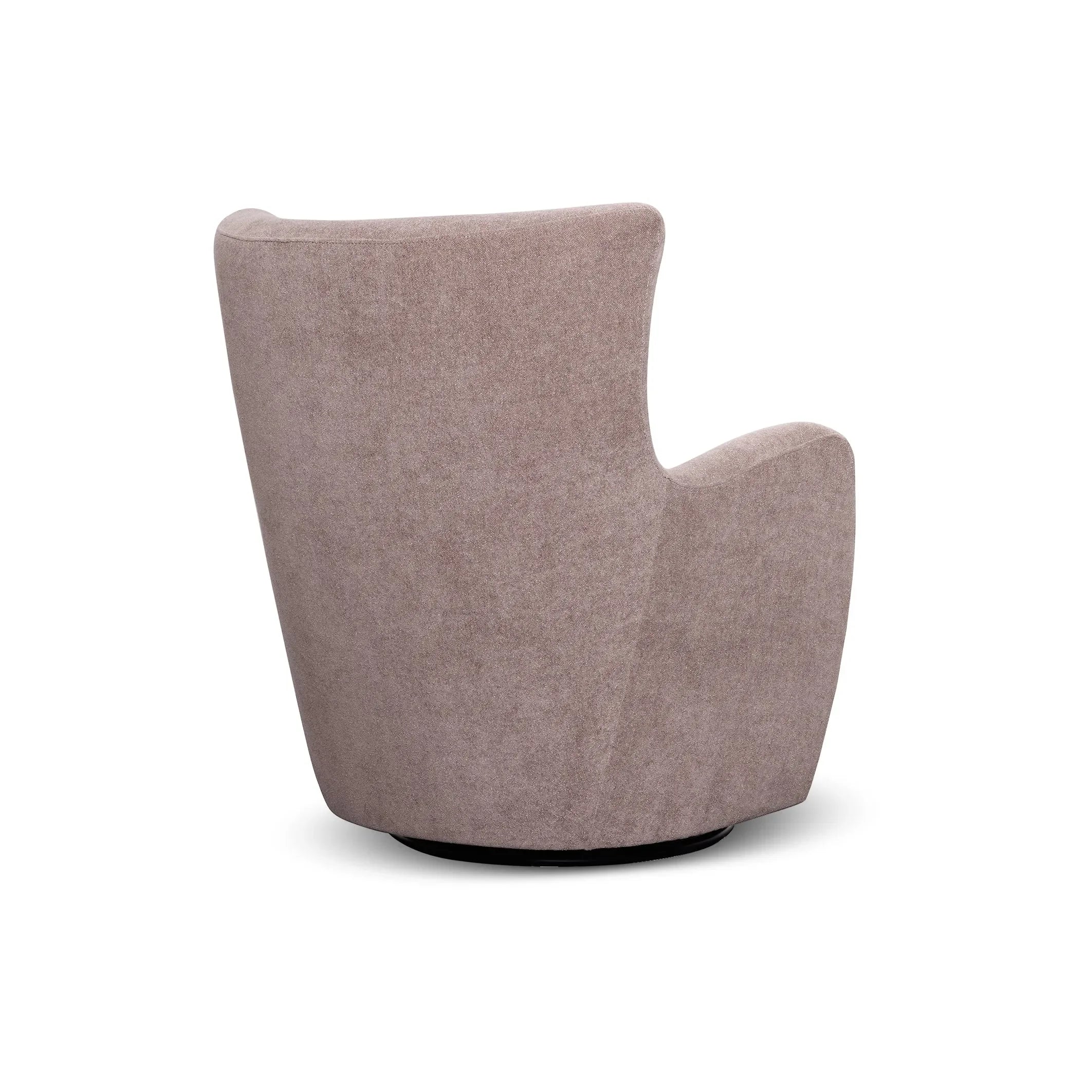 Back view of modern ash gray fabric swivel chair on white background