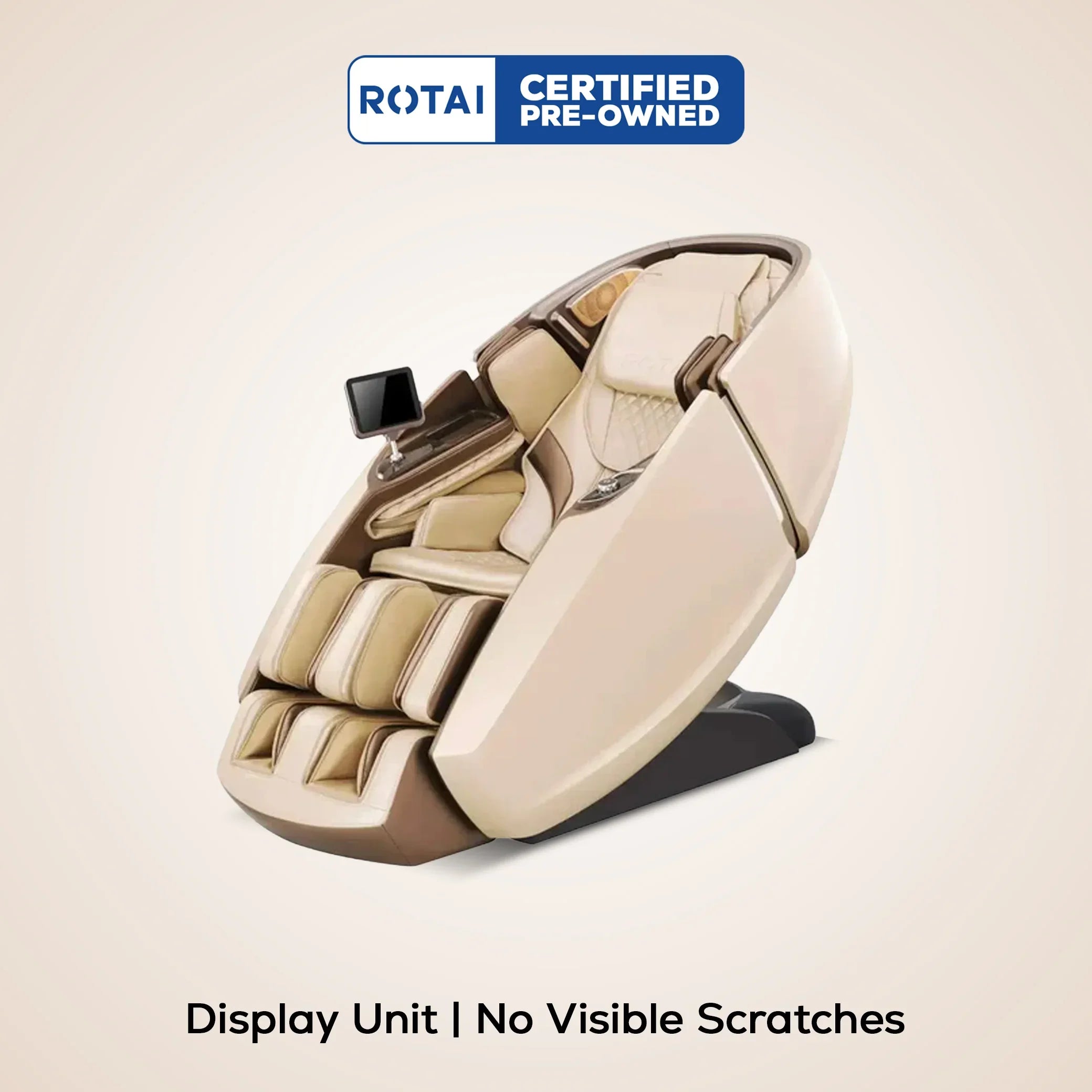 Certified pre-owned full body massage chair with no visible scratches, beige design
