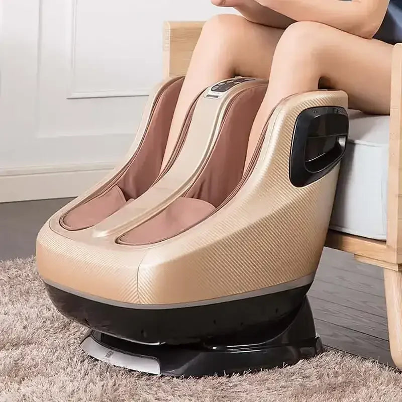 Gold Rotai electric foot and calf massager on carpet in modern living room Dubai UAE
