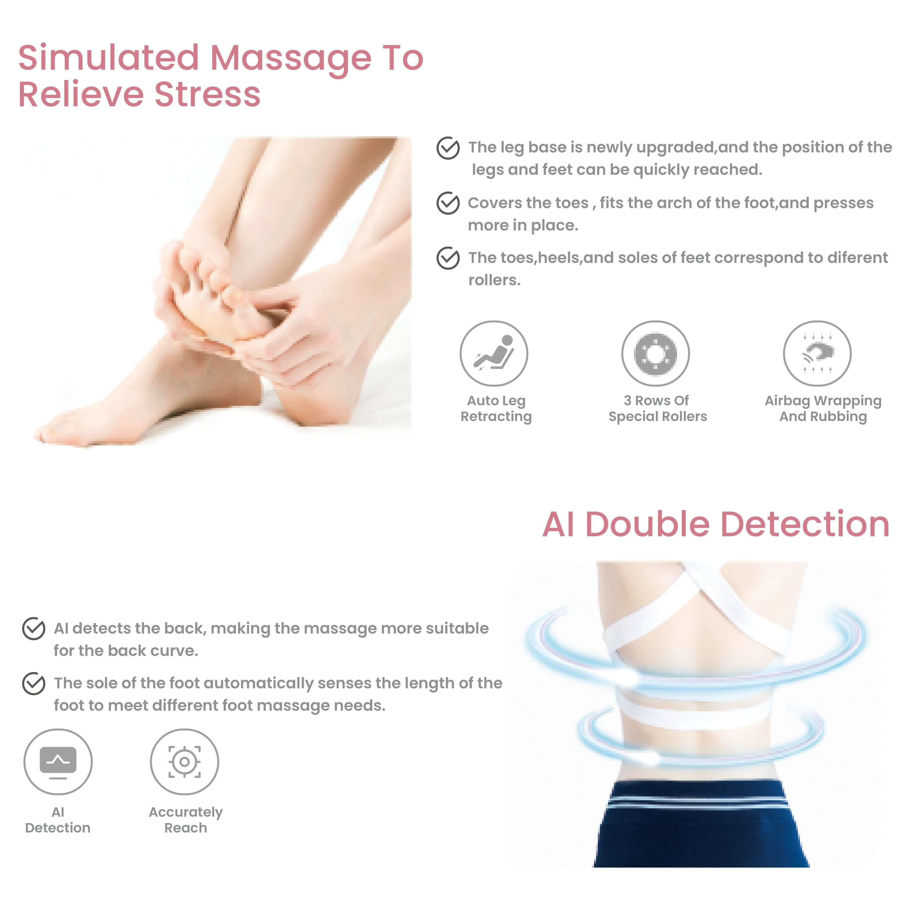 Simulated massage to relieve stress with foot and back AI double detection for massage chairs in UAE, Dubai. best massage chair uae, massage chair Dubai, massage chair uae, massage chair Saudi Arabia, كرسي التدليك, Best massage chair in Dubai UAE, buy mas