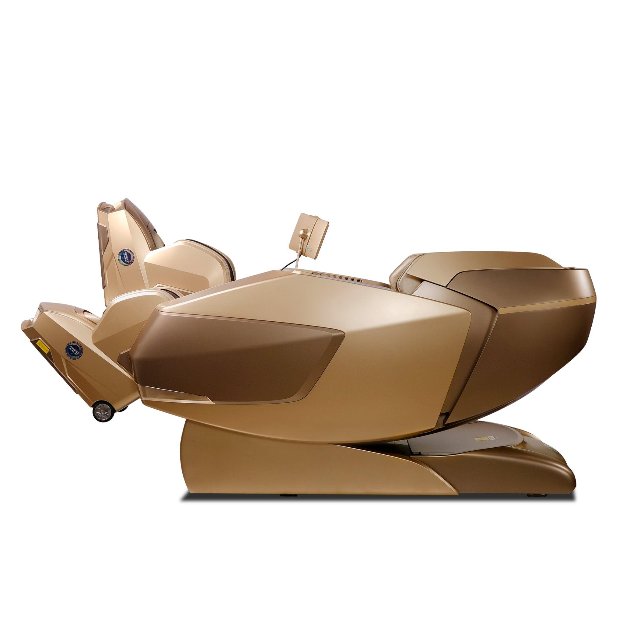 Best massage chair UAE - AI Robotic Massage Chair in Sleek Golden with Rovo Walking Technology and full body airbags for comprehensive care. best massage chair uae, massage chair Dubai, massage chair uae, massage chair Saudi Arabia, كرسي التدليك, Best mas