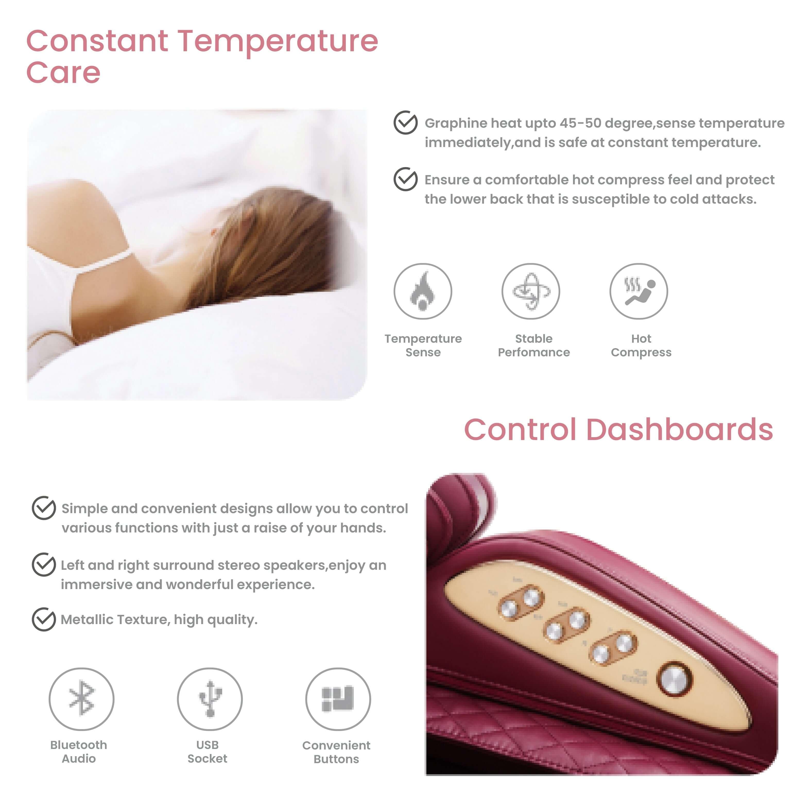 Control dashboards and constant temperature care features of the best massage chair in UAE with auto-extending footrest, Bluetooth, and more. best massage chair uae, massage chair Dubai, massage chair uae, massage chair Saudi Arabia, كرسي التدليك, Best ma