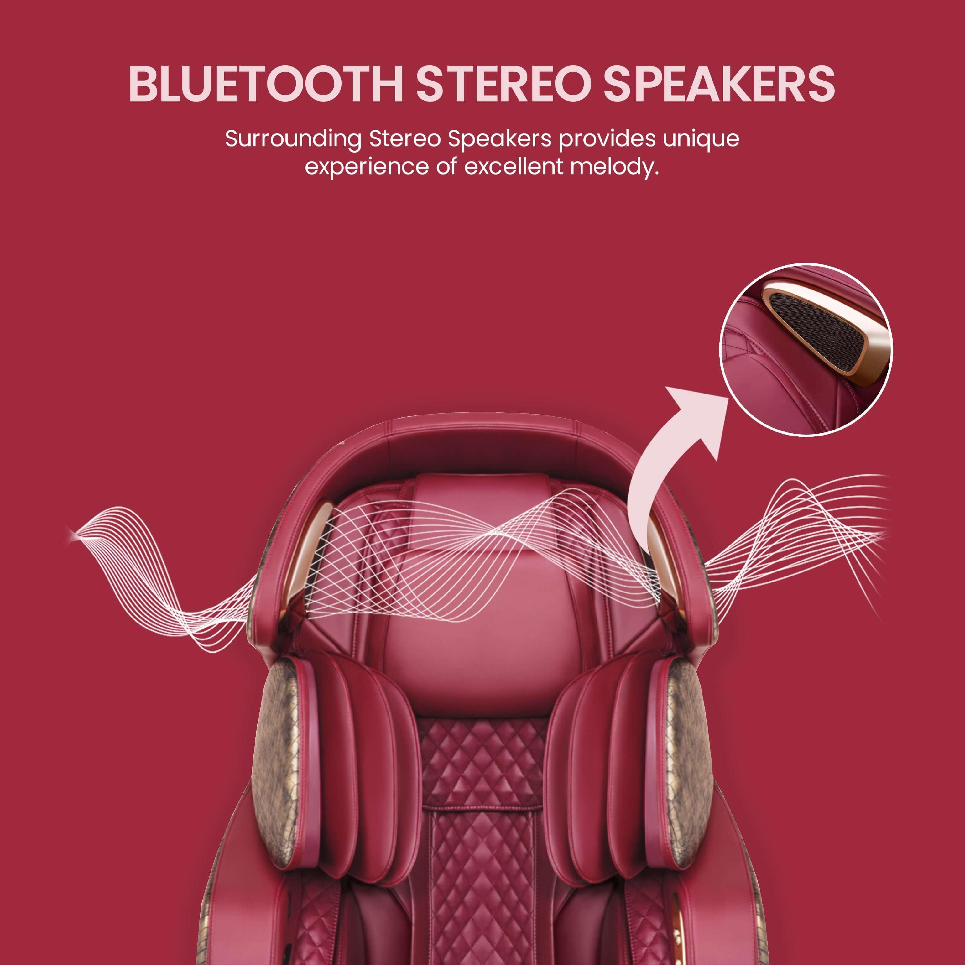 Bluetooth stereo speakers on yoga massage chair with high-quality sound for a unique experience. Best massage chair in UAE, Dubai. كرسي مساج كهربائي, best massage chair uae, massage chair Dubai, massage chair uae, massage chair Saudi Arabia, كرسي التدليك,