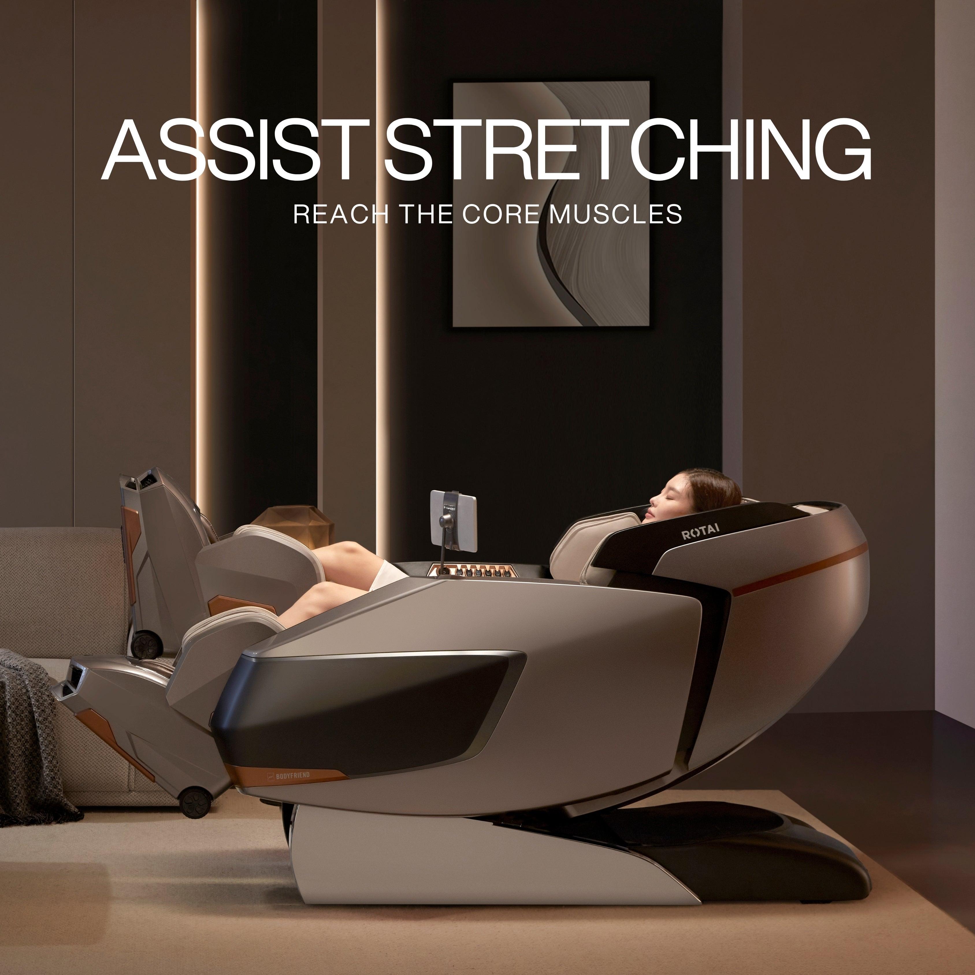 AI Robotic Massage Chair (Glacier Silver) with assist stretching technology for core muscle relaxation - best massage chair in UAE and Dubai