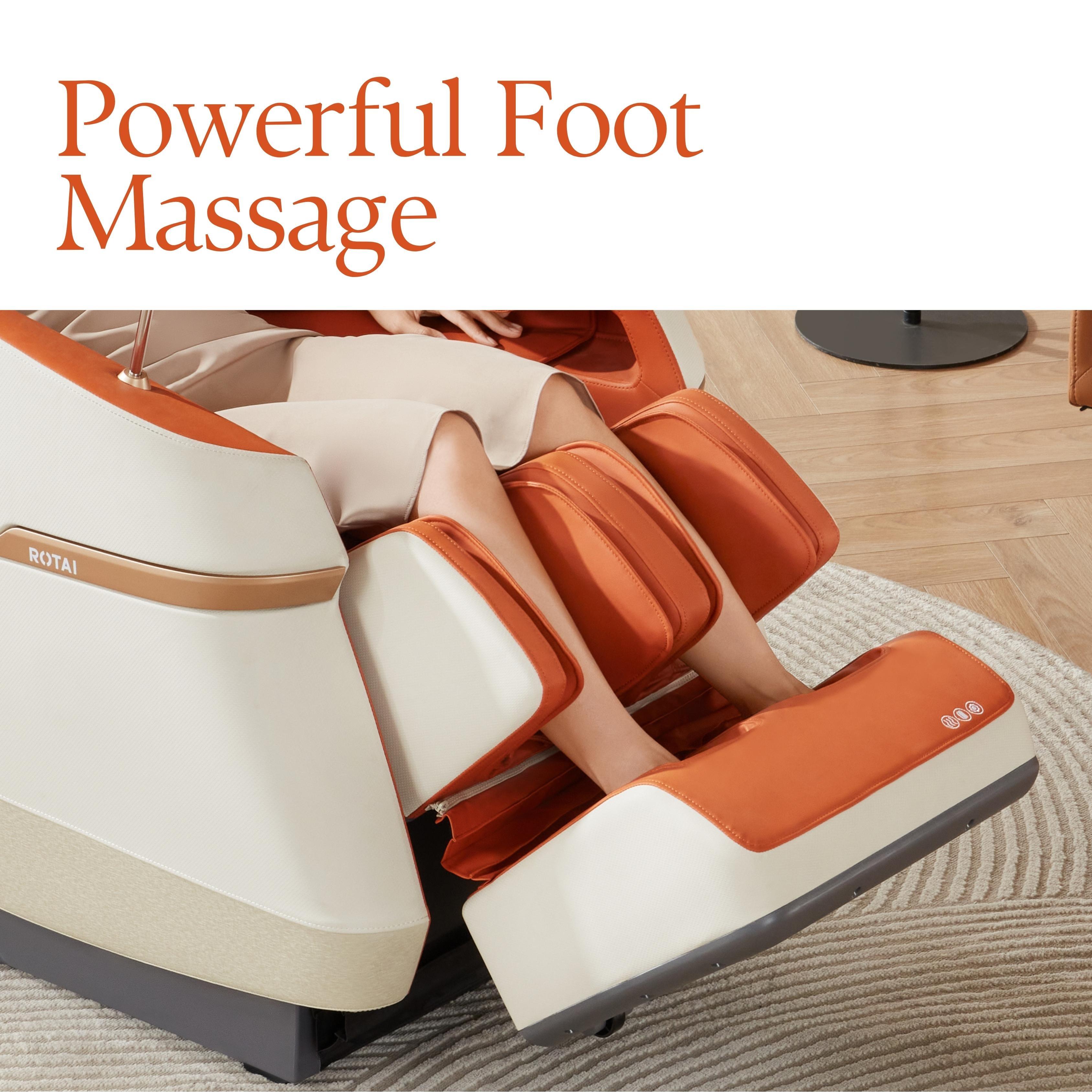 Orange Jimny massage chair providing powerful foot massage for relaxation. Best massage chair UAE.