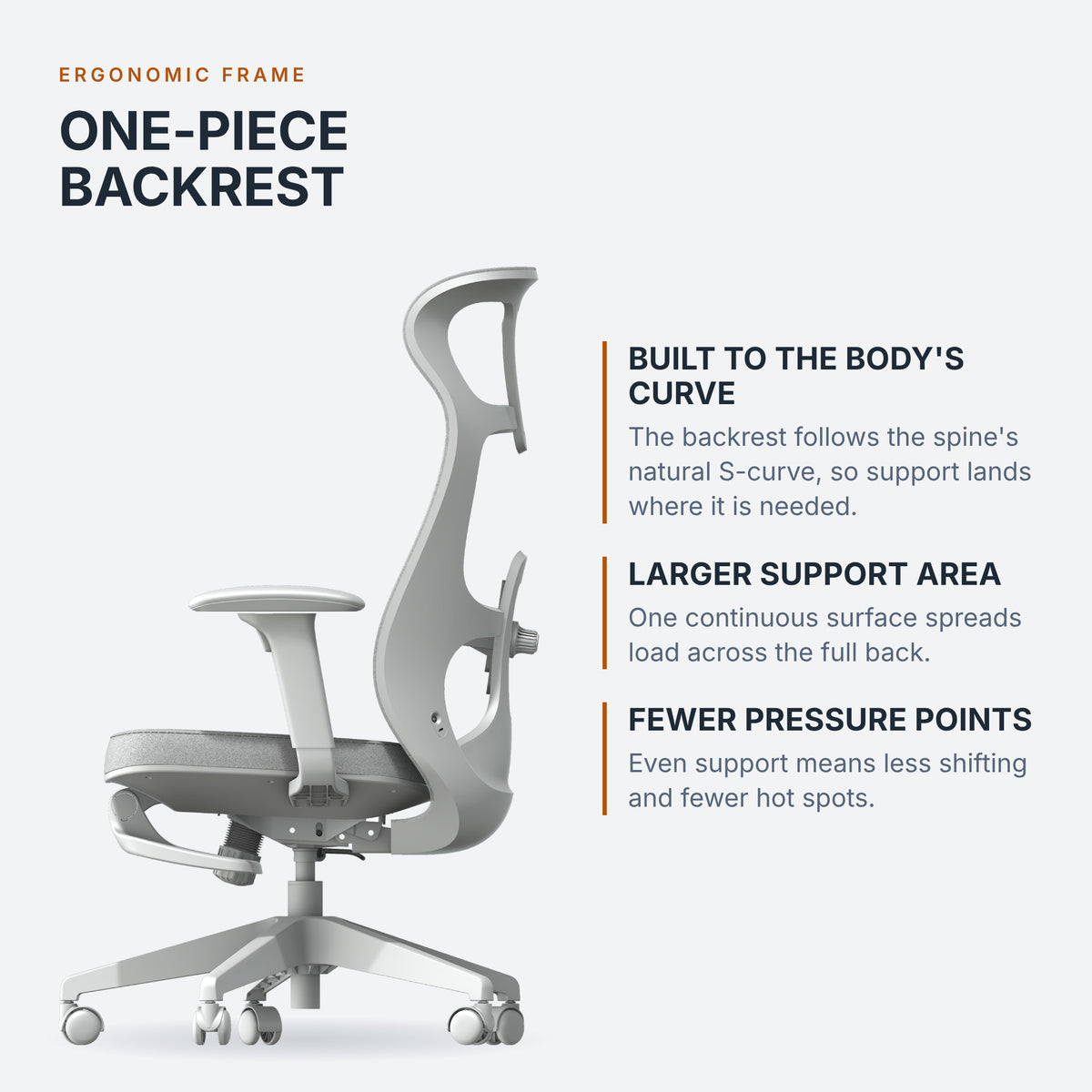 One-piece ergonomic backrest of the Rotai M320