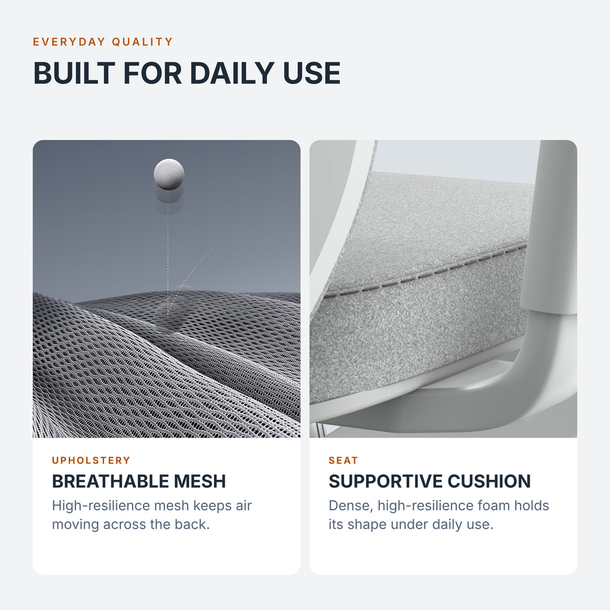 Breathable mesh back and supportive foam seat cushion