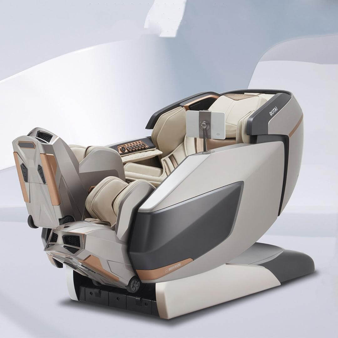 AI Robotic Massage Chair (Glacier Silver) with ROVO Walking Technology for improved lower body flexibility and blood circulation. Best massage chair UAE