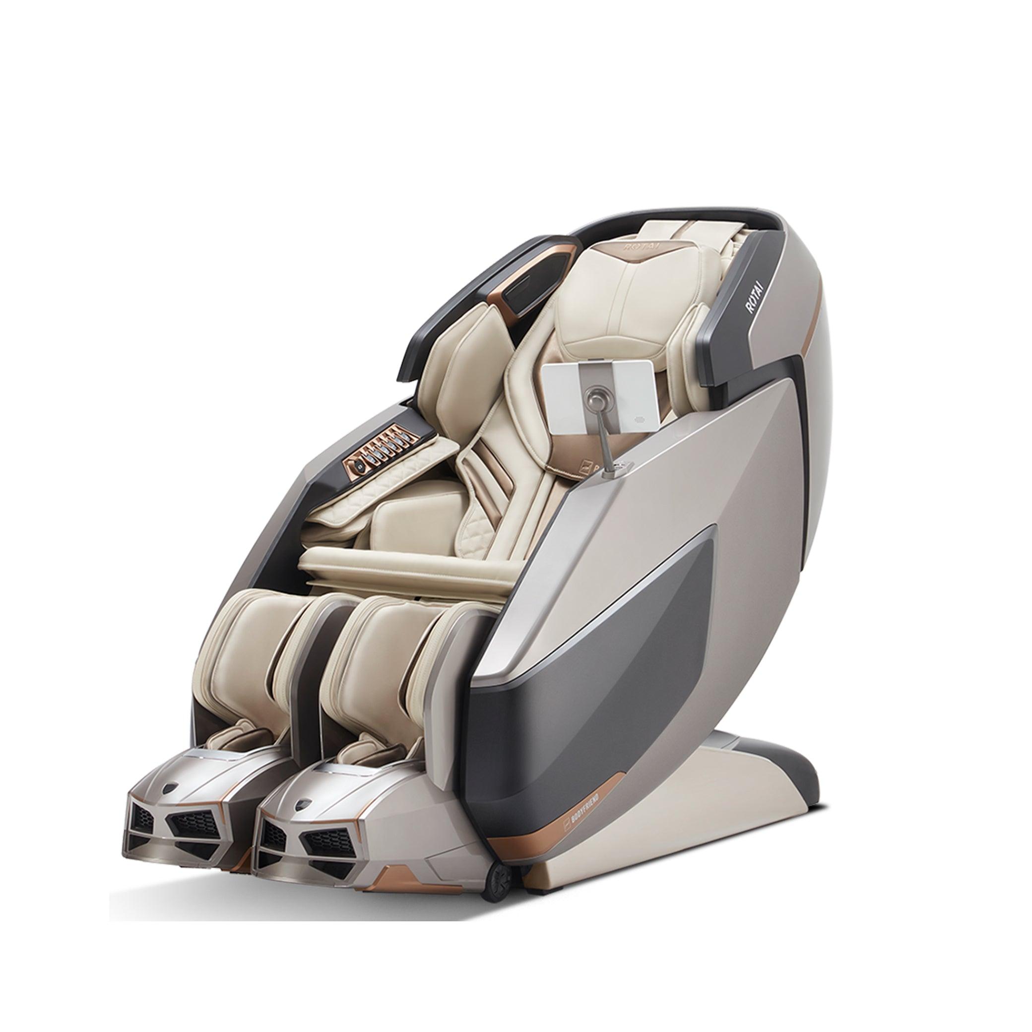 AI Robotic Massage Chair in Glacier Silver with Rovo-Walking Technology for best massage experience in UAE, Dubai, from massage chair shop.