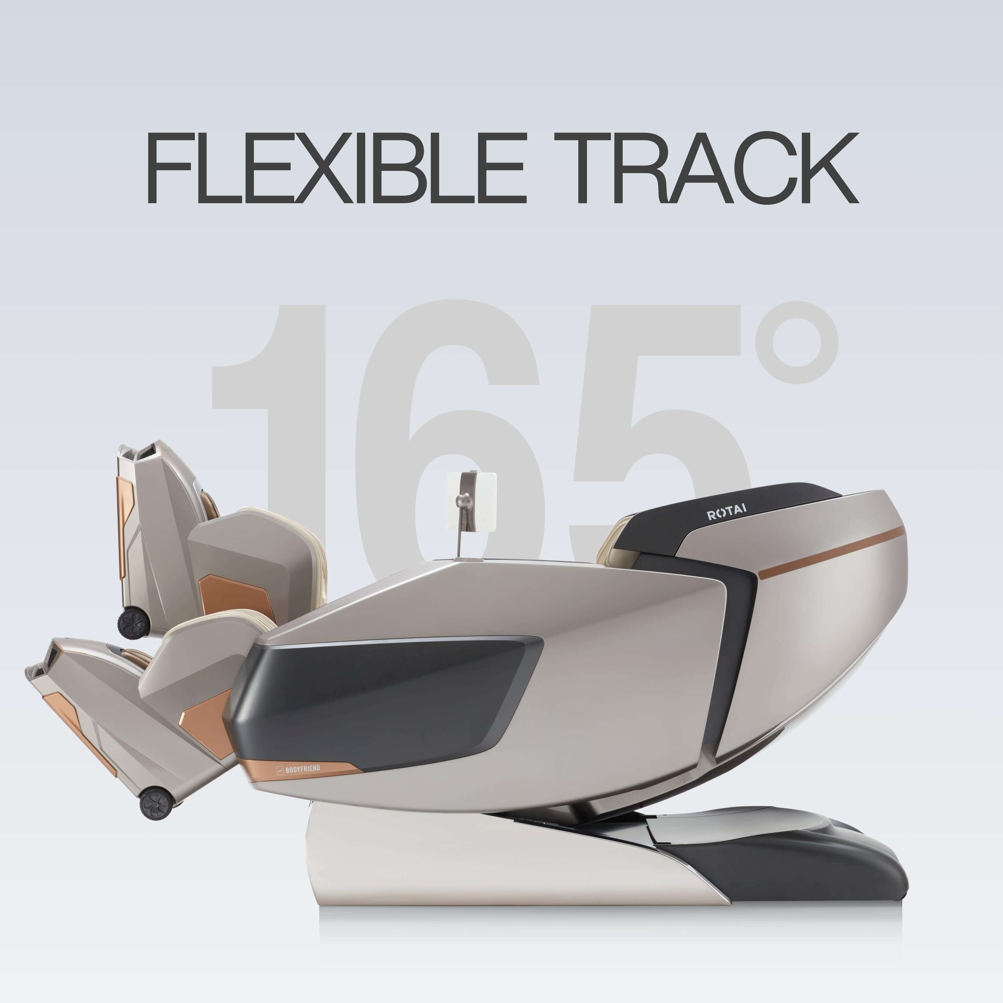 AI Robotic Massage Chair (Glacier Silver) showcasing flexible track technology with 165-degree recline feature for enhanced comfort. best massage chair uae, massage chair Dubai, massage chair uae, massage chair Saudi Arabia, كرسي التدليك, Best massage cha