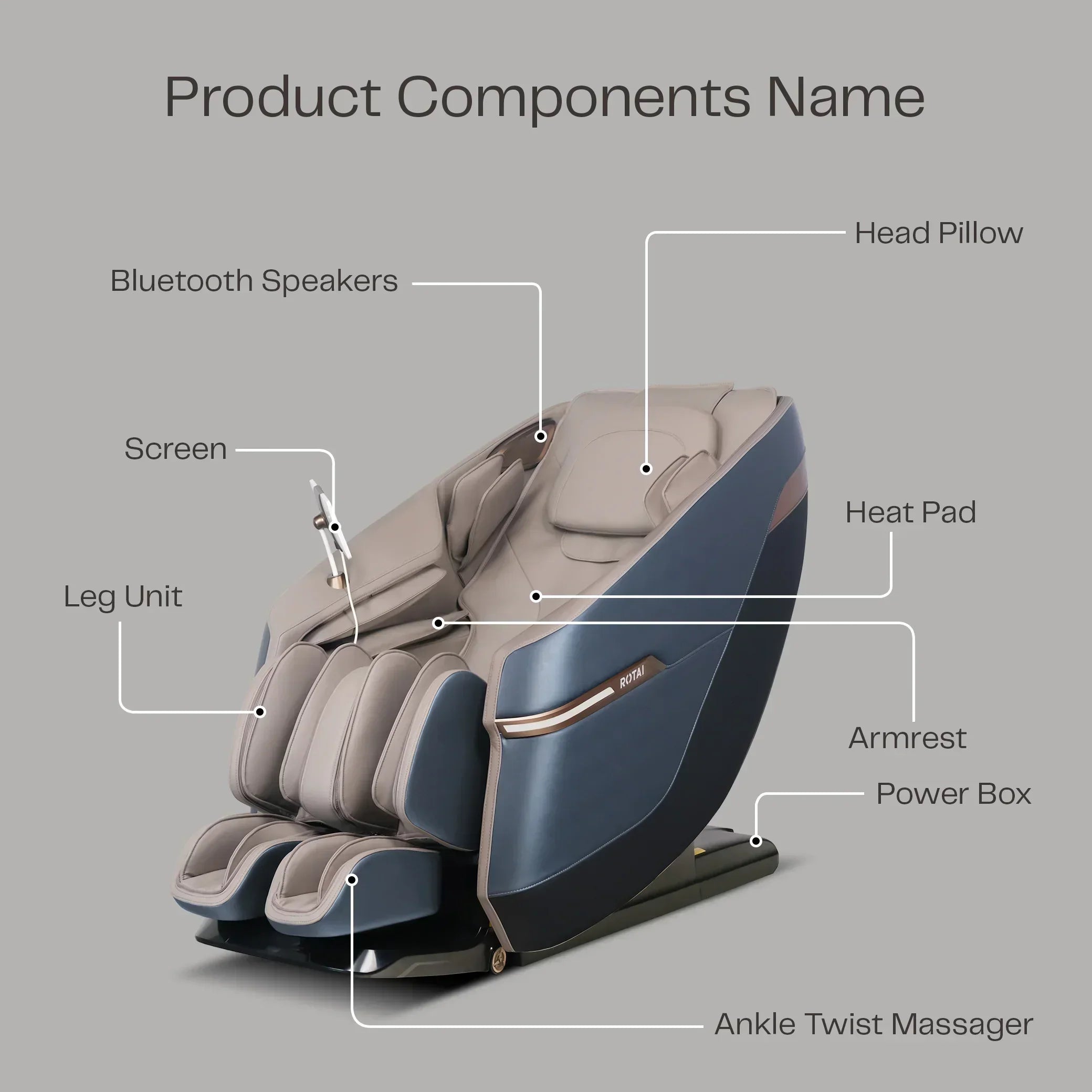 RT5652 Massage Chair (BLUE) - Rotai - Best Massage Chair in Dubai UAE - Shop massage chairs in UAE, Saudi Arabia -Therapy Massage Chairs - Back, Neck, & Leg Pain Relief