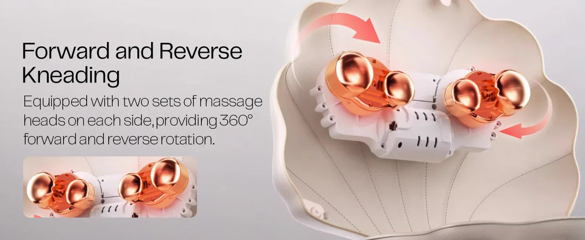 Massage chair mechanism with dual rotating copper massage heads for forward and reverse kneading