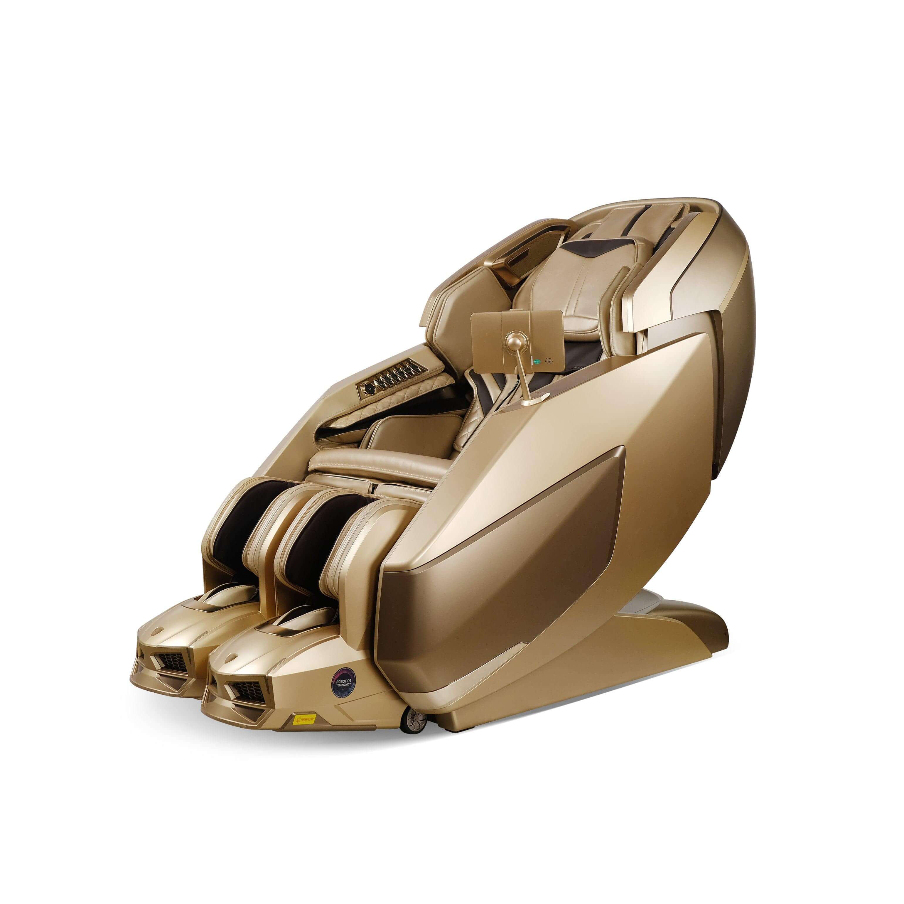 AI Robotic Massage Chair in Sleek Golden with Rovo Walking Technology and full-body airbags - Best massage chair UAE, Dubai, best massage chair uae, massage chair Dubai, massage chair uae, massage chair Saudi Arabia, كرسي التدليك, Best massage chair in Du